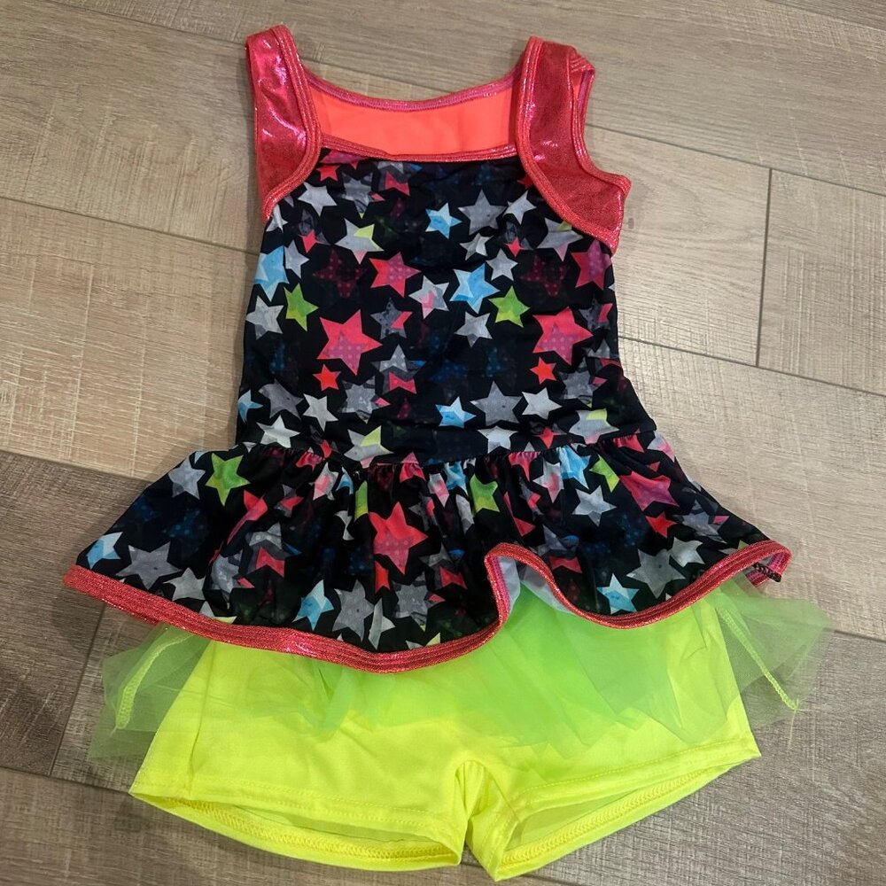 CURTAIN CALL GIRLS NEON BIKETARD COMPETITION DANCE COSTUME JAZZ TAP MEDIUM CHILD